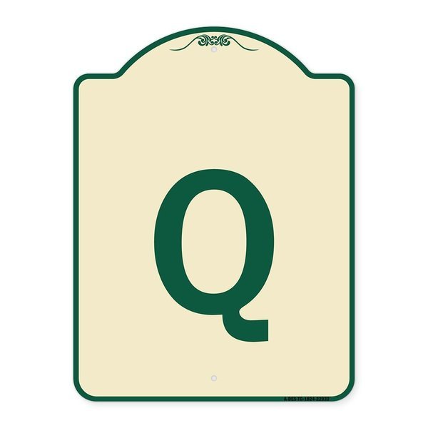 Designer Series Sign W/ Letter Q, Tan & Green Heavy-Gauge Aluminum Sign, 24